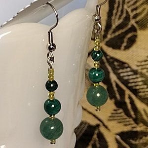 🖐 Malachite & Green Jade Wire Earrings